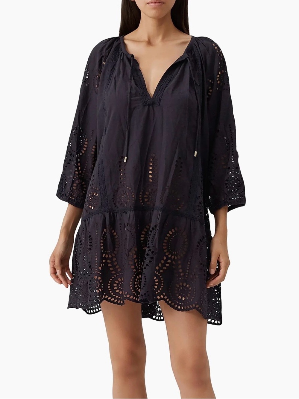 Melissa Odabash Ashley Eyelet Cotton Cover-Up Navy Minidress